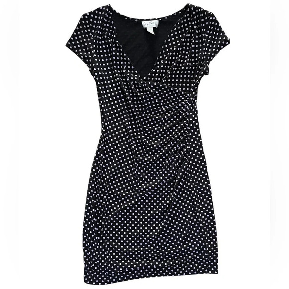 Joseph Ribkoff Black Wrap Dress Polka Dot Stretch V Neck Size 12 Business Preppy - Picture 1 of 5